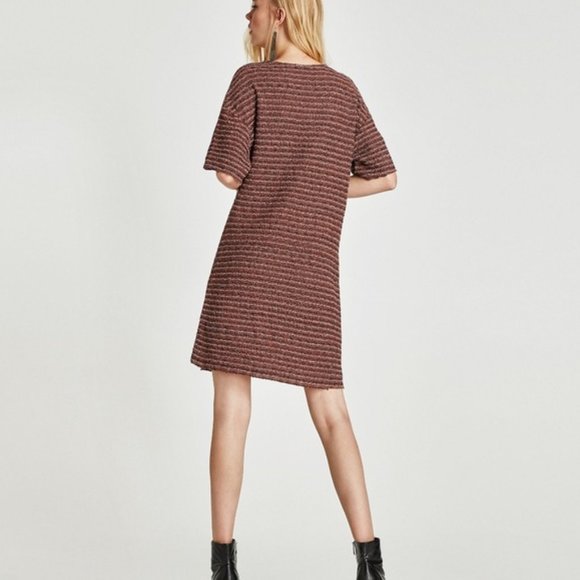 ZARA TRF Tweed Knit Striped Short Sleeve Mini Dress Women’s Small - Picture 2 of 8